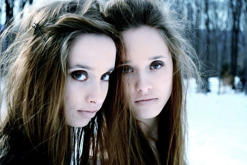 Two Women in Snow — White