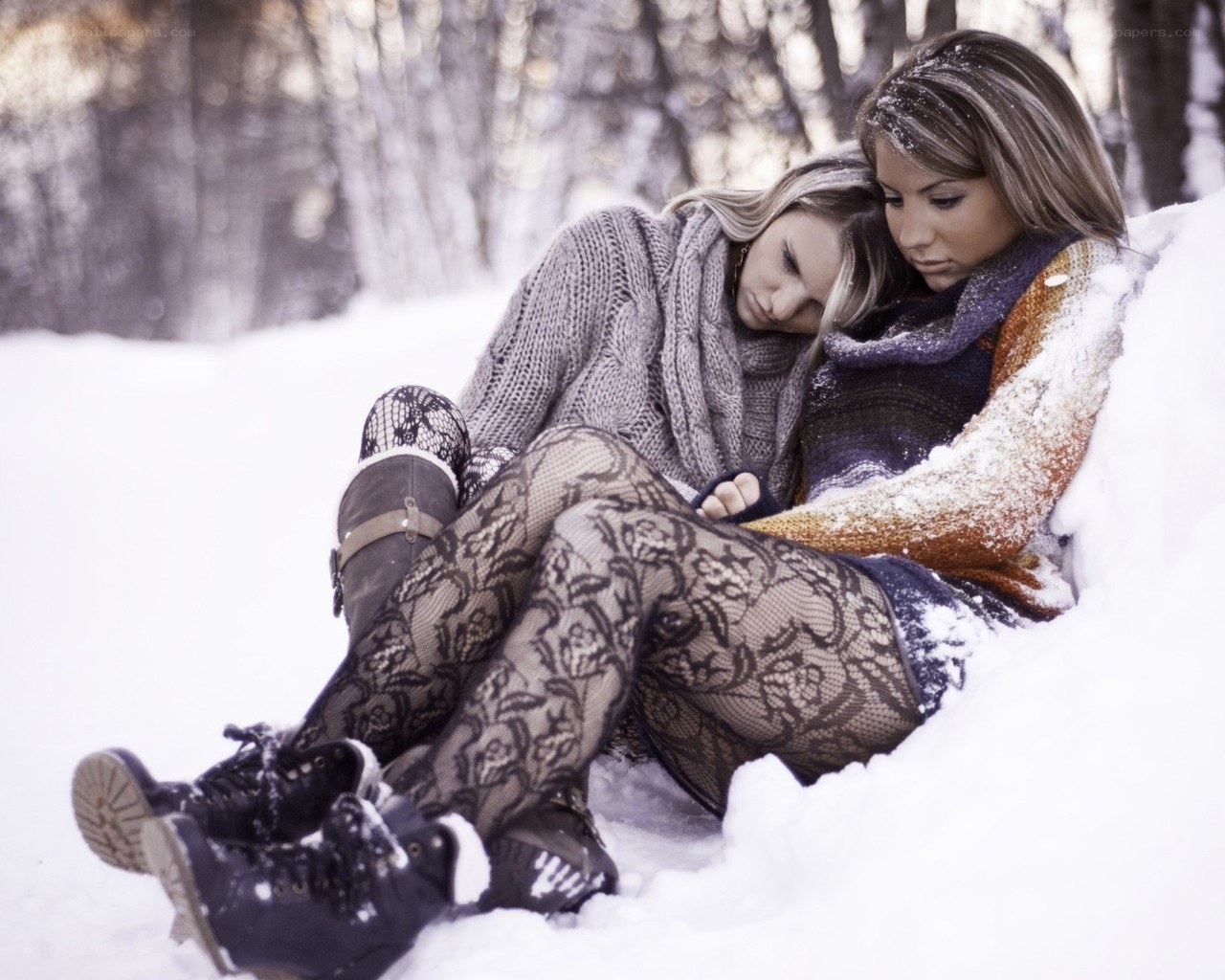 Two women in snow