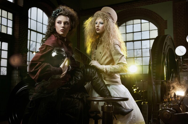 Two Women in Steampunk Attire — Brown
