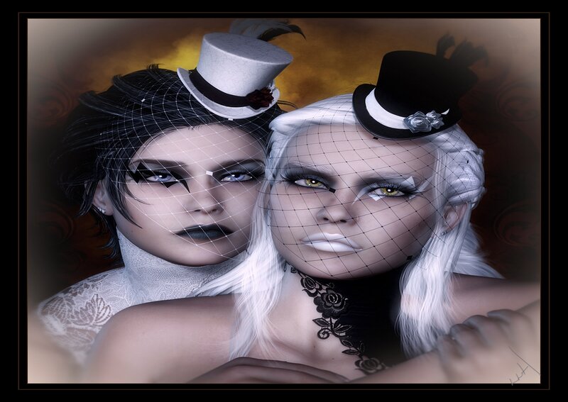 Two Women in Top Hats — Black