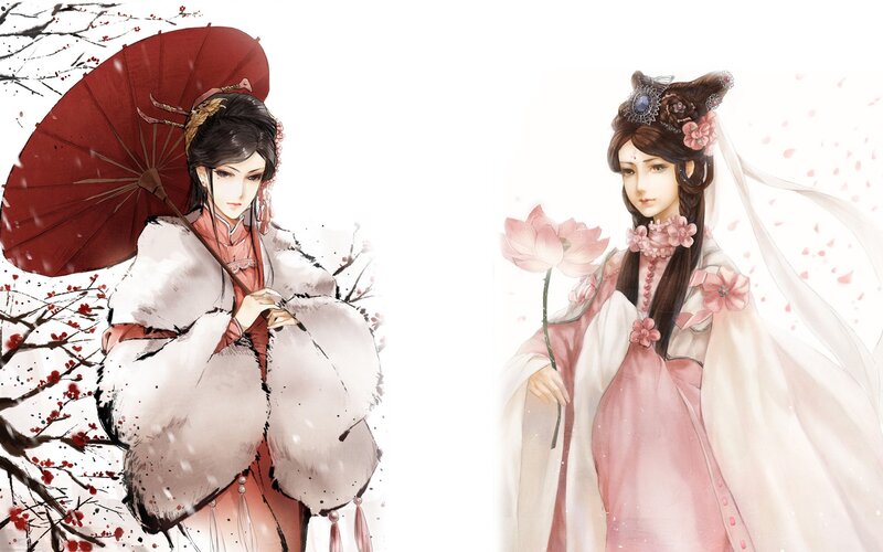 Two women in traditional attire