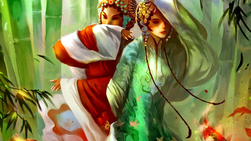 Two Women in Traditional Attire — Green