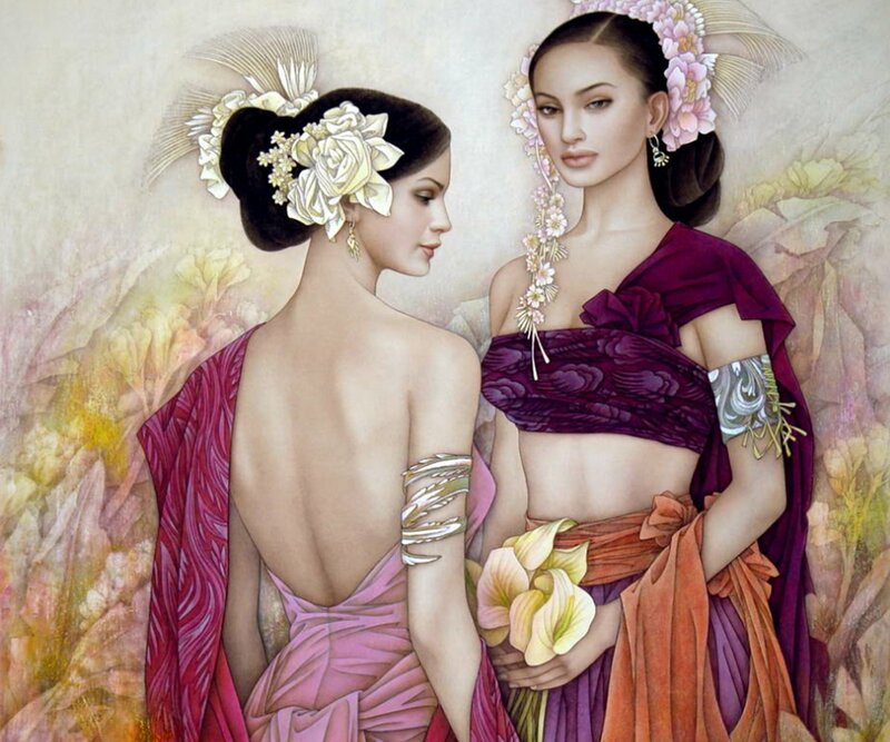 Two Women in Traditional Attire — Purple