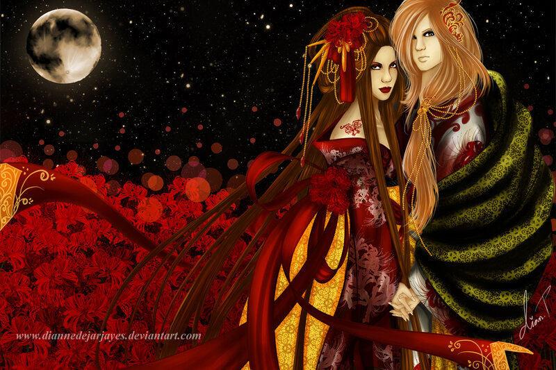 Two Women in Traditional Attire — Red