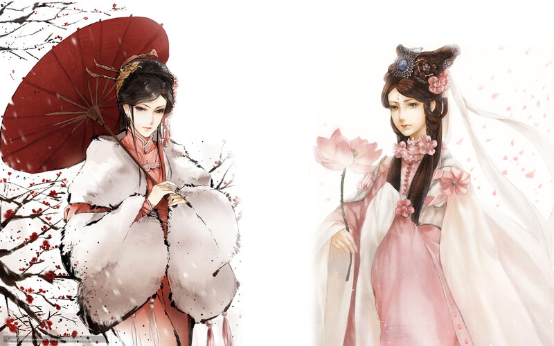 Two women in traditional attire