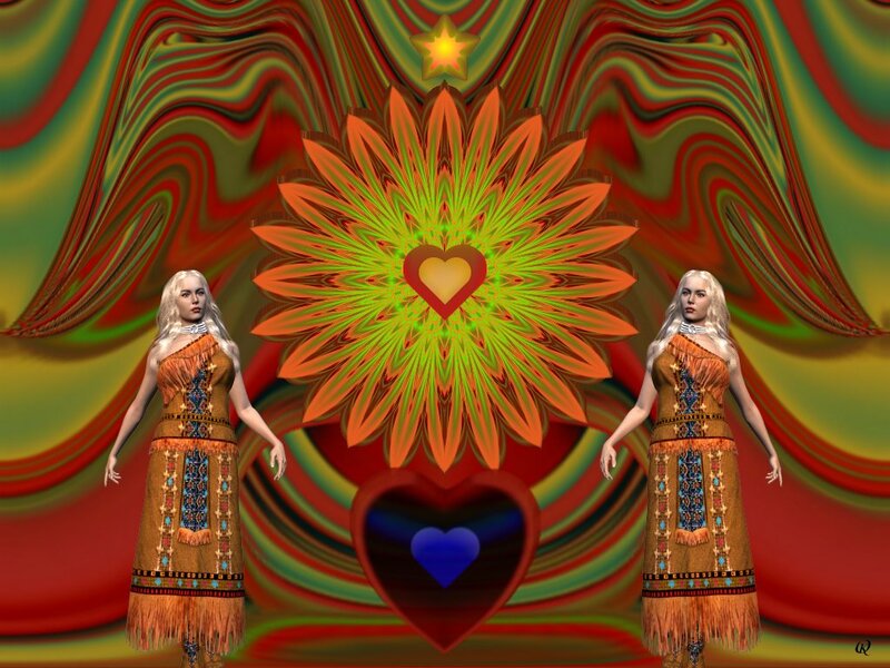 Two Women in Tribal Attire — Red, Psychedelic