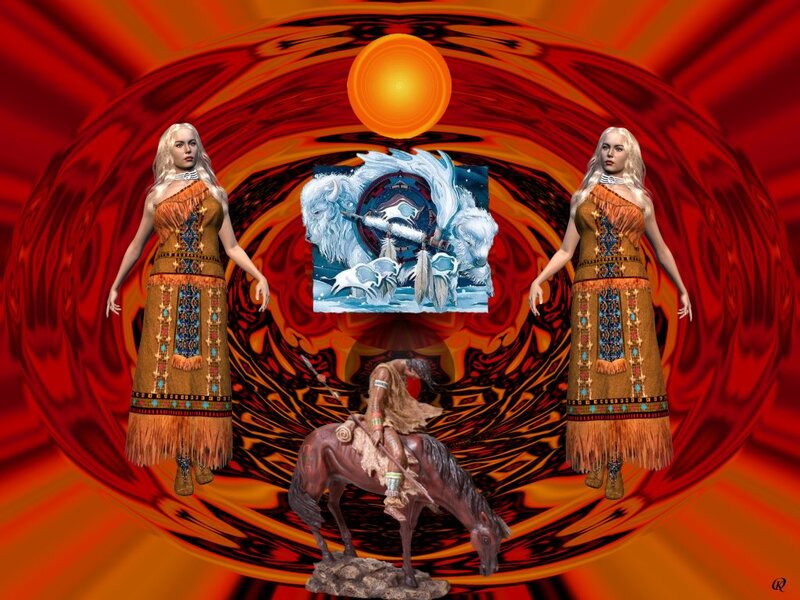 Two Women in Tribal Attire — Red