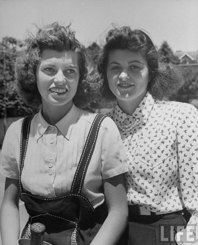 Two women in vintage clothing