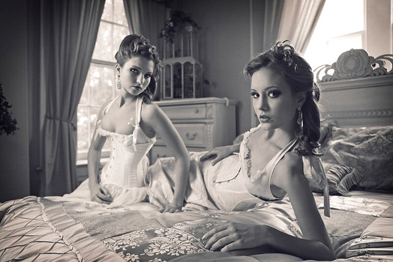 Two women in vintage corsets