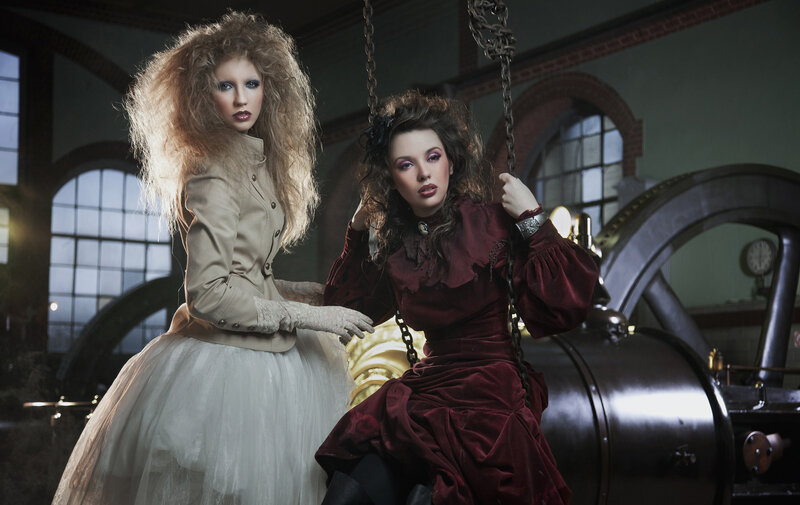 Two Women in Vintage Dresses — Red