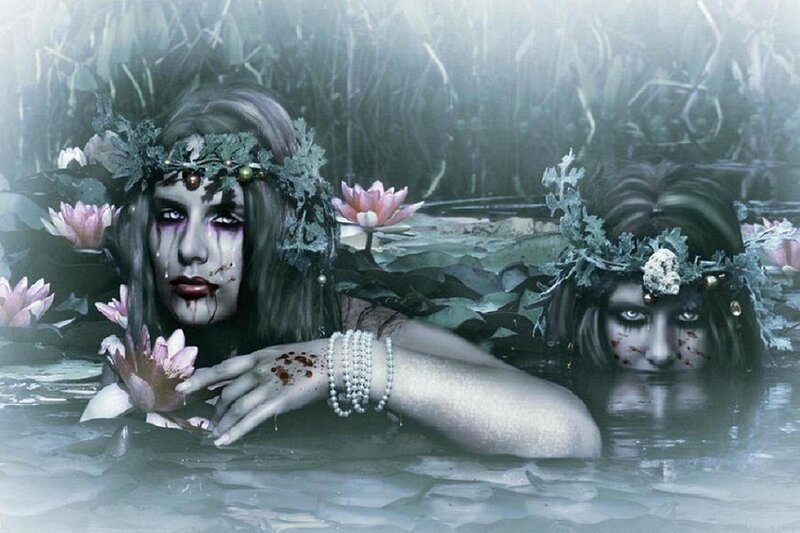 Two Women in Water — Green, Dramatic
