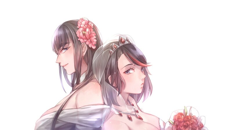 Two Women in Wedding Attire — White, Serene