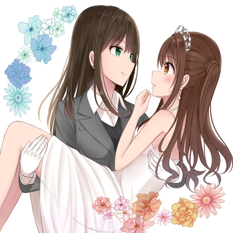 Two Women in Wedding Attire — White