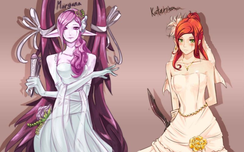 Two Women in Wedding Dresses — Pink, Dramatic