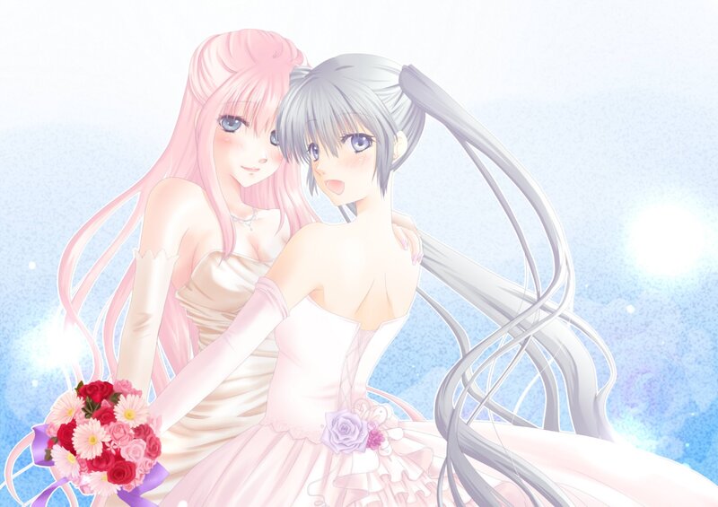 Two Women in Wedding Dresses — Pink