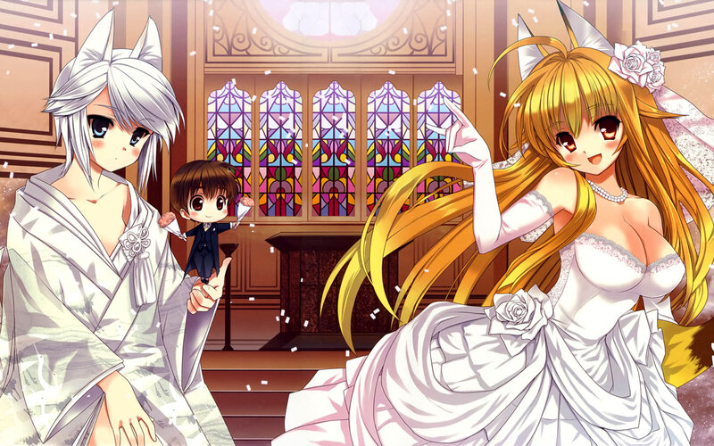 Two Women in Wedding Dresses — White, Celebratory