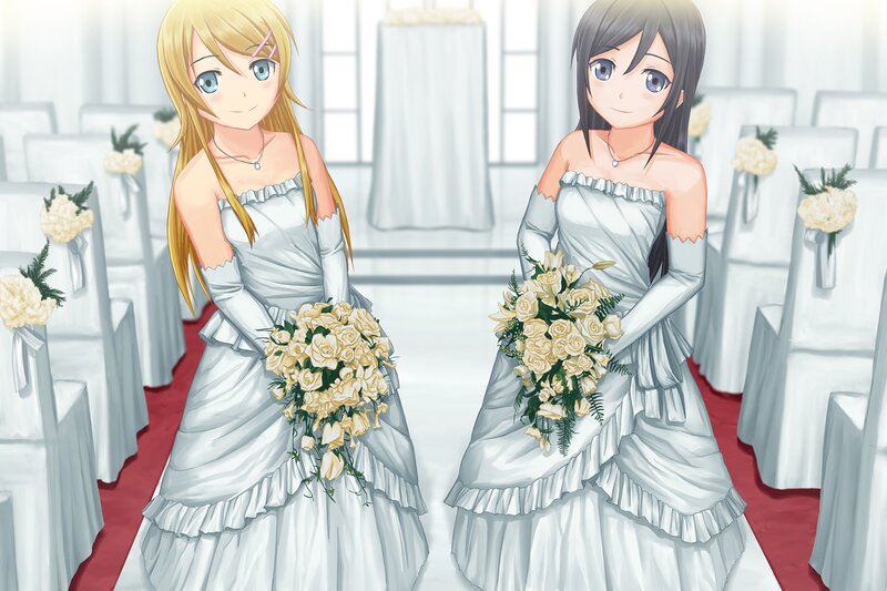 Two Women in Wedding Dresses — White, Serene, Afternoon, Anime