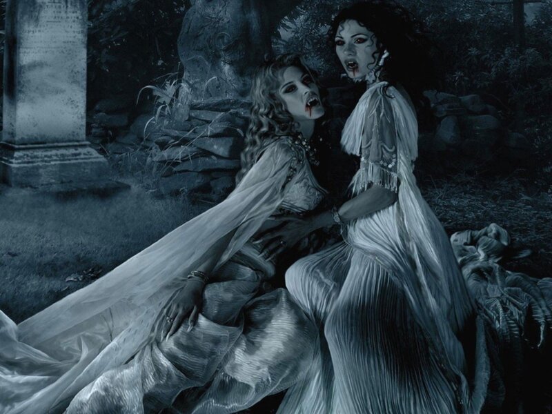 Two Women in White Dresses — Dark