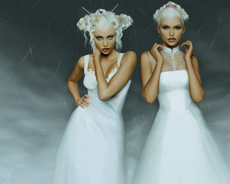 Two Women in White Dresses — Dramatic, Digital Art