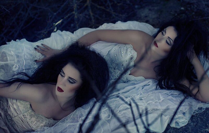 Two Women in White Dresses — Dreamy, Night