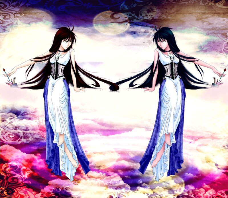 Two Women in White Dresses — Purple