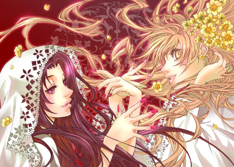 Two Women in White Dresses — Red