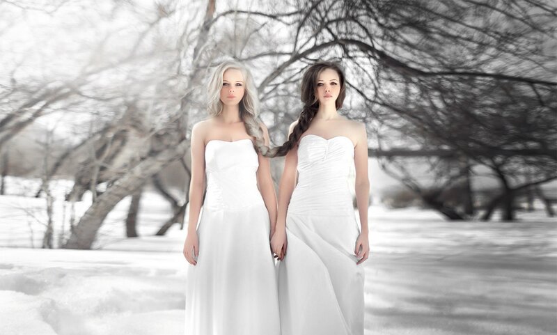 Two Women in White Dresses — Serene, Winter