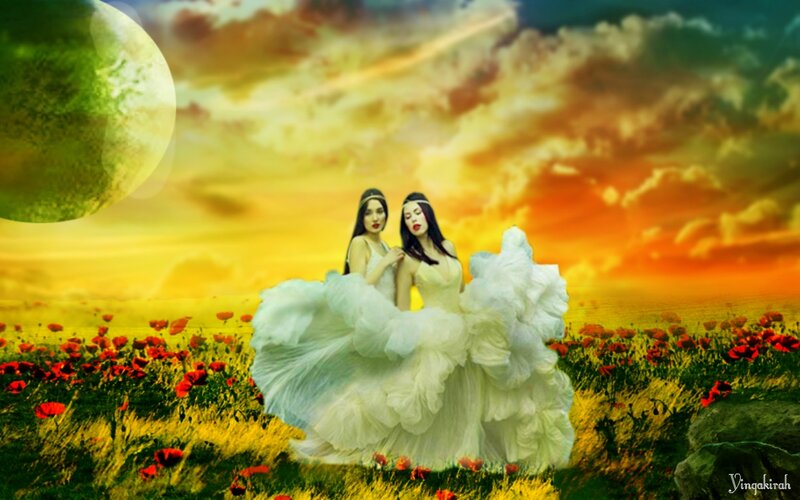 Two Women in White Dresses — Yellow
