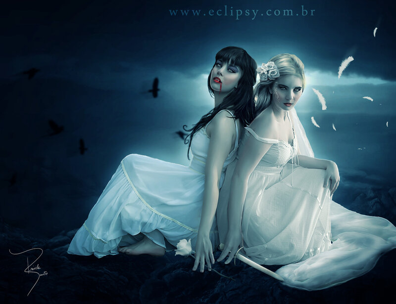 Two women in white gowns