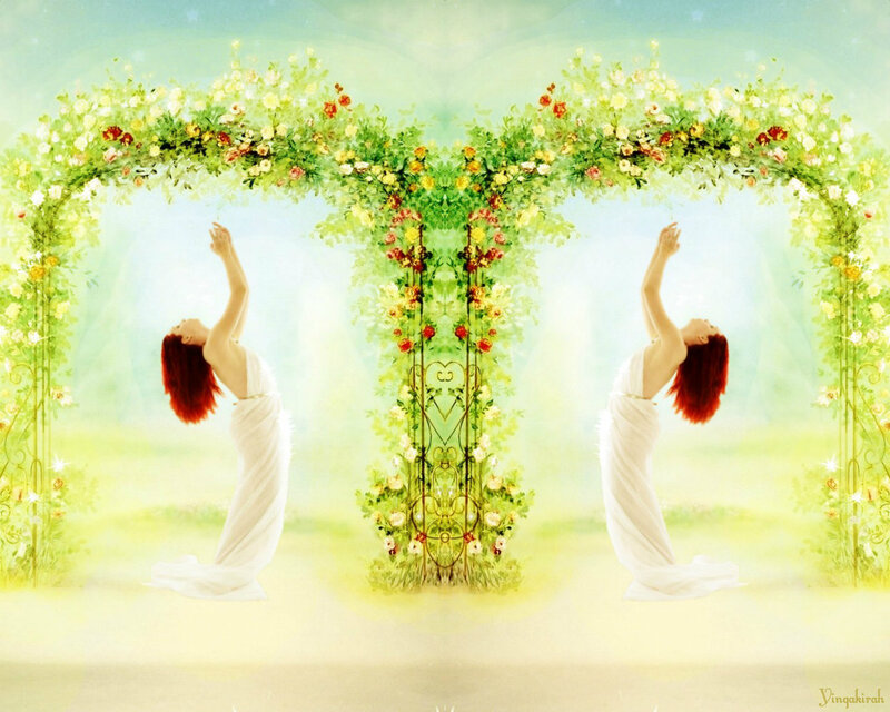 Two Women in White Robes — Green