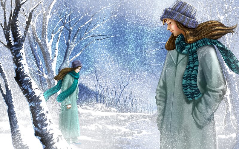 Two Women in Winter — Blue