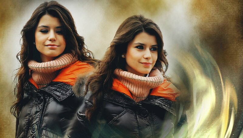 Two Women in Winter Coats — Black