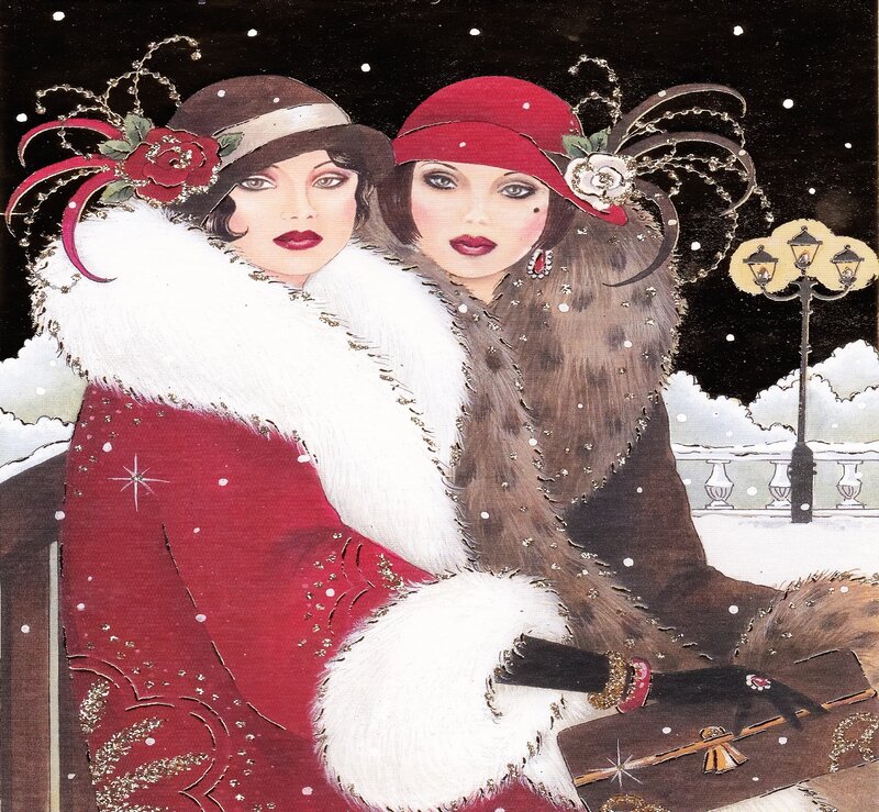 Two Women in Winter Coats — Red
