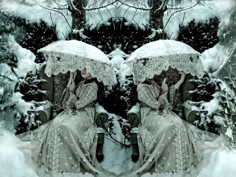 Two Women in Winter — White