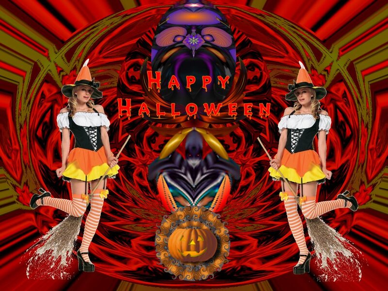 Two Women in Witch Costumes — Red