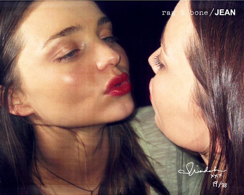 Two Women Kissing — Brown, Intimate, Photograph, Red Lipstick
