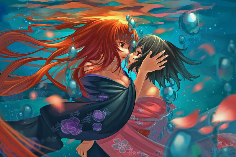Two Women Kissing Underwater — Blue