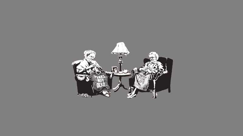Two Women Knitting — Black