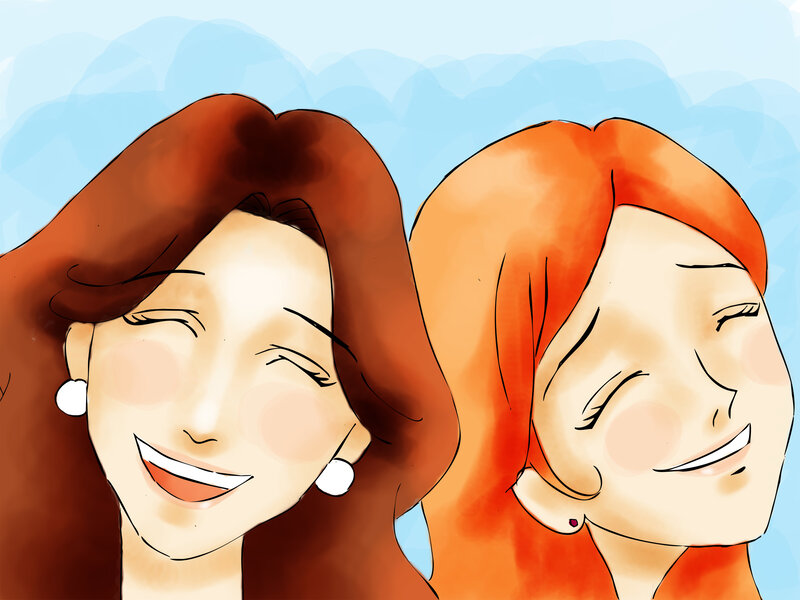 Two Women Laughing — Orange