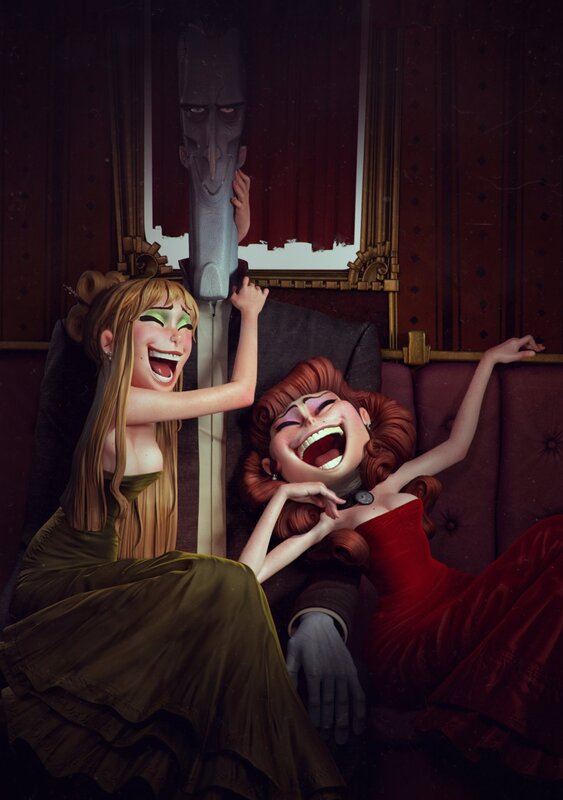 Two Women Laughing — Red
