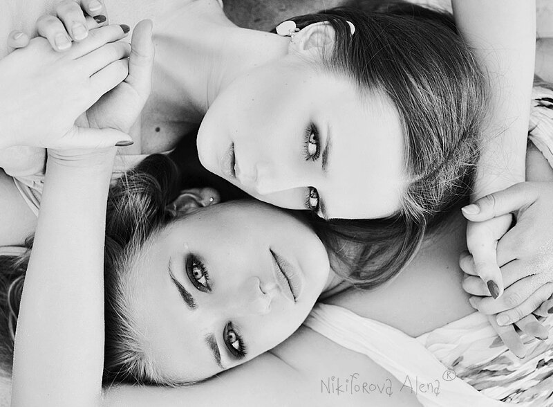 Two Women Lying Together — Black, Intimate