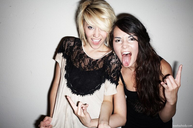 Two women making faces at the camera