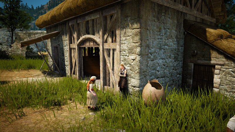 Two Women Near a Barn