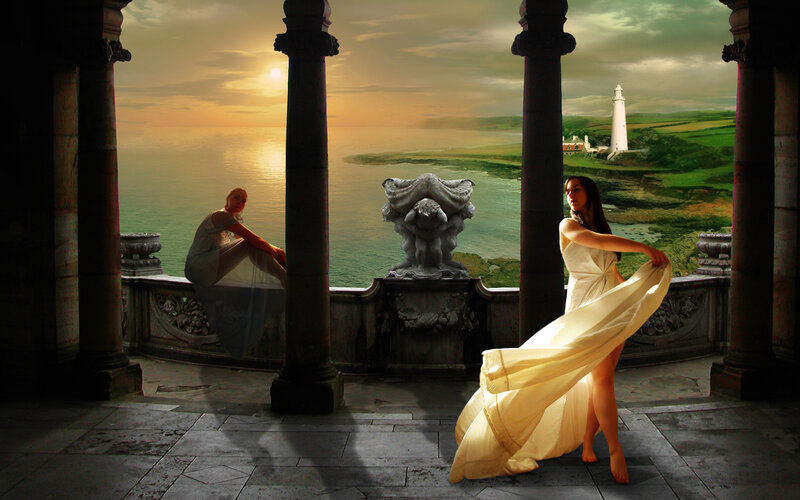 Two Women on a Balcony — Yellow