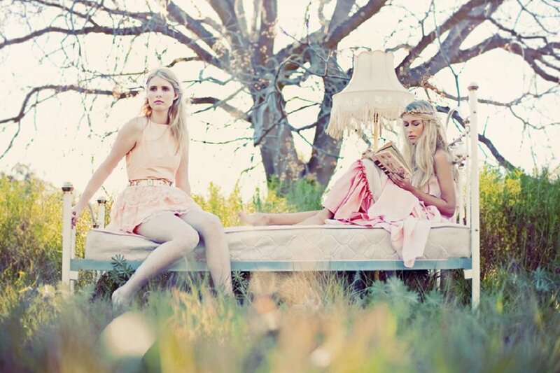Two Women on a Bed — Pink, Serene