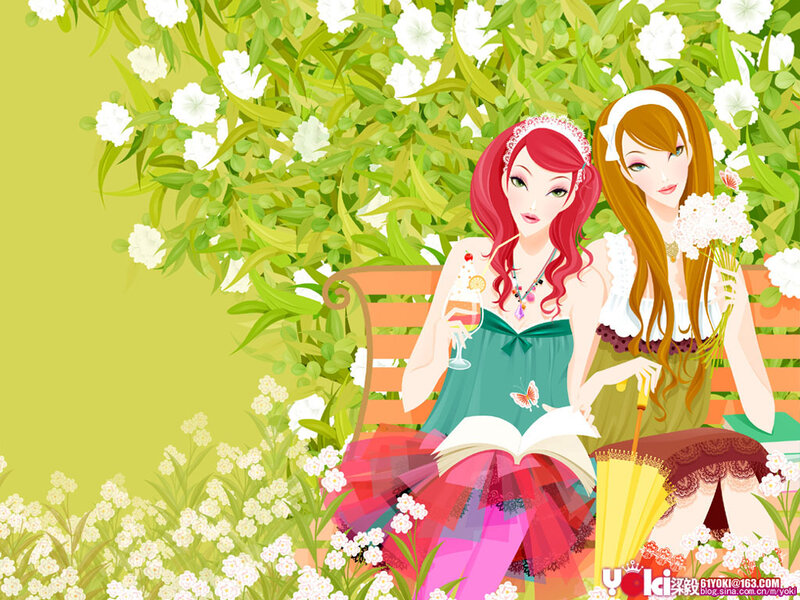 Two Women on a Bench — Green, Serene