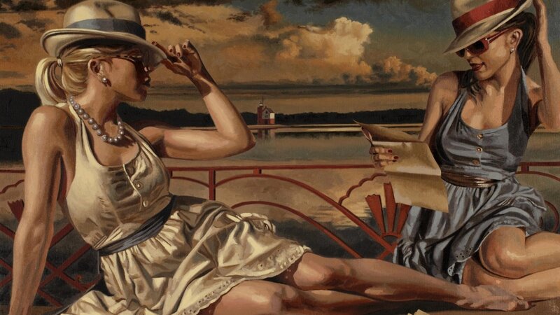 Two Women on a Boat — Brown, Calm