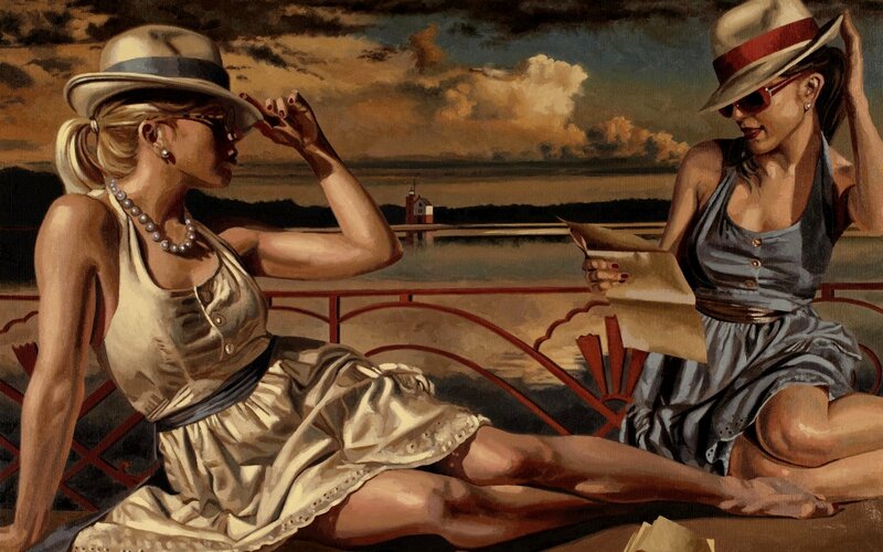 Two Women on a Boat — Brown