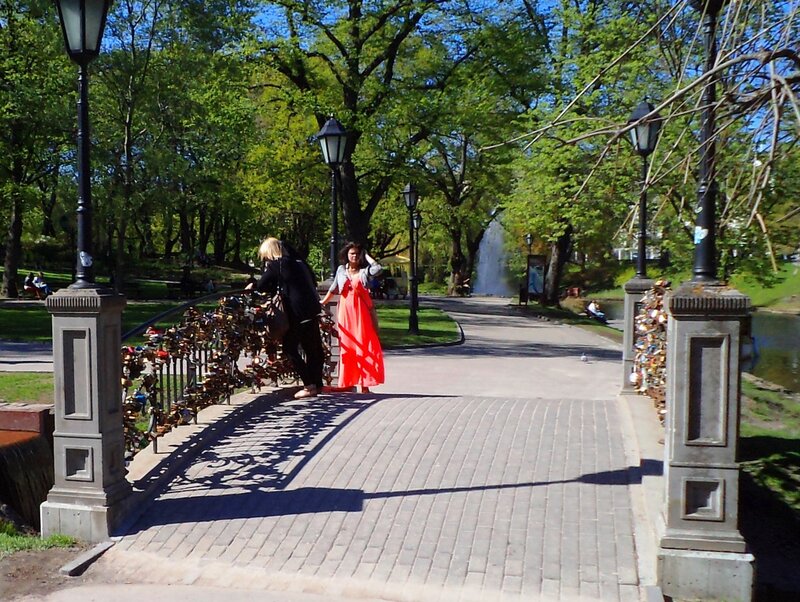 Two Women on a Bridge — Green