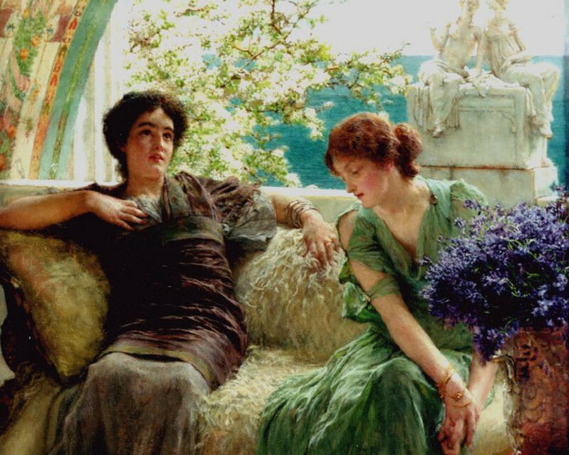 Two Women on a Couch — Green, Serene